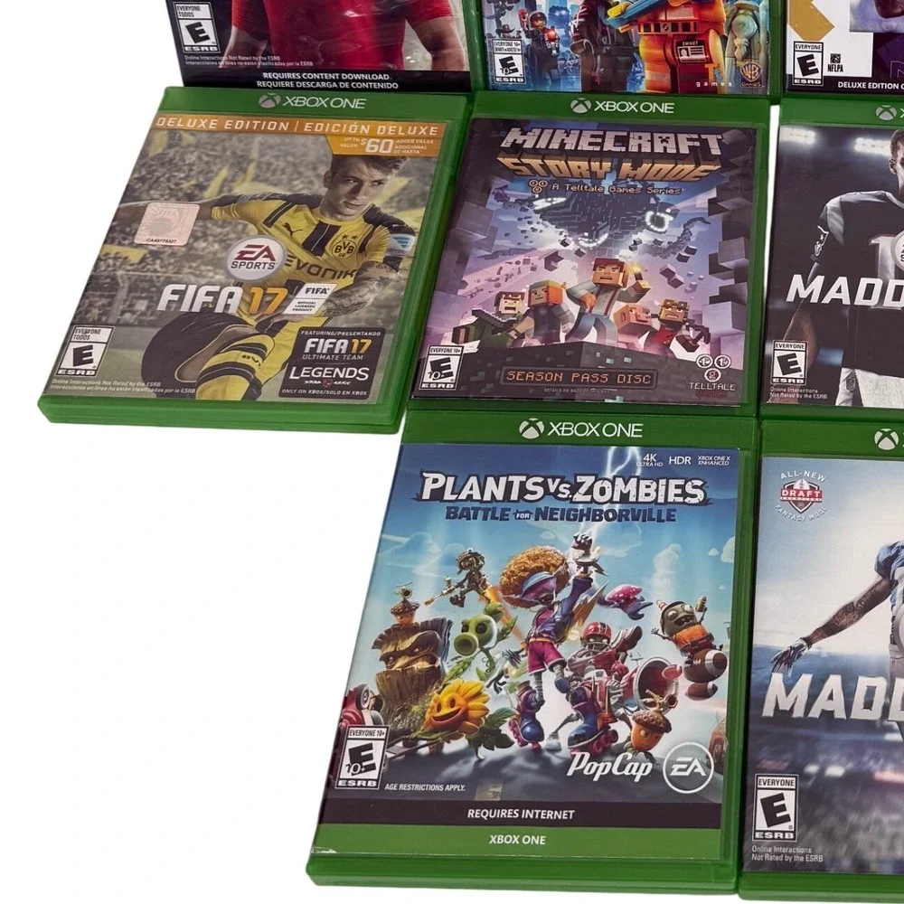 Xbox One Game Lot 10 Games FIFA Madden Minecraft LEGO Movie NHL NBA 2K18 CIB‎